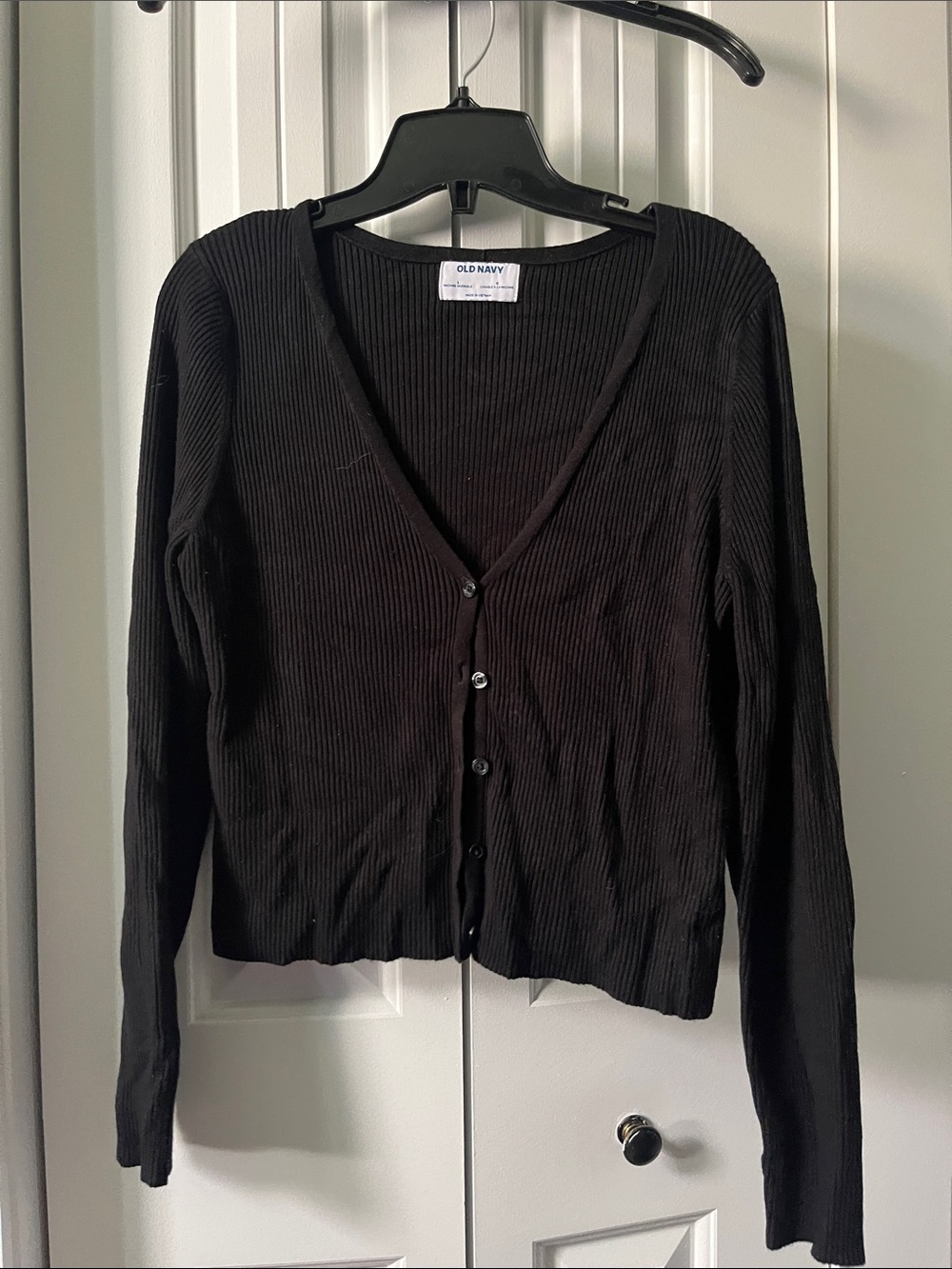 Old Navy Black Ribbed V-Neck Button Cardigan